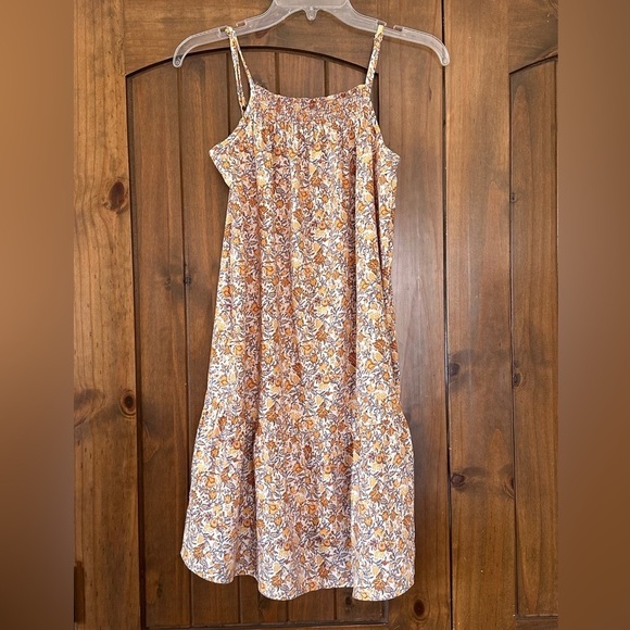 Old Navy Dresses & Skirts - Old Navy White/Brown Floral Boho Tier Ruffle A-Line Swing Midi Dress Sz XL